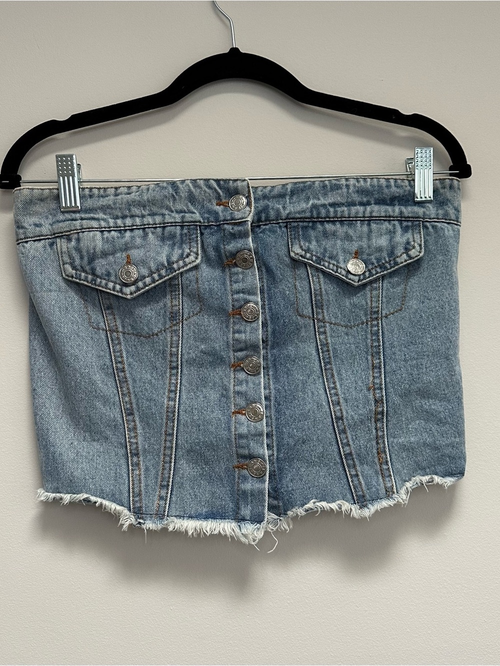 Light Blue Women's Denim Strapless Crop Top - Women’s Medium